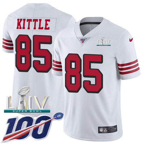 San Francisco 49ers Nike #85 George Kittle White Super Bowl LIV 2020 Rush Men Stitched NFL Limited 100th Season Jersey